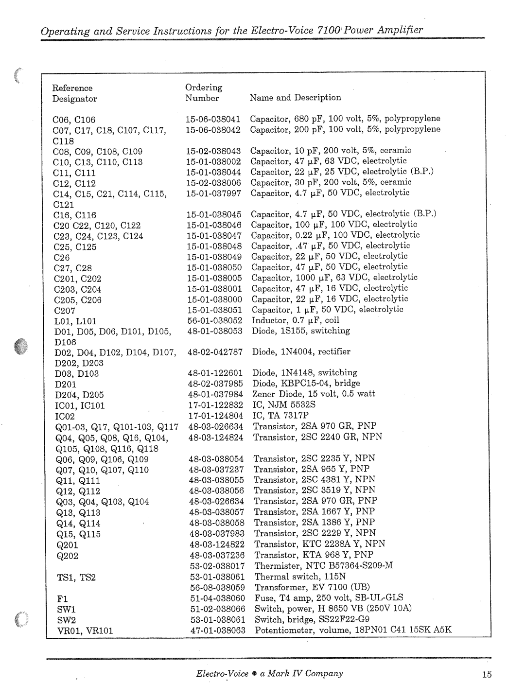 Electro-Voice 7100 manual 