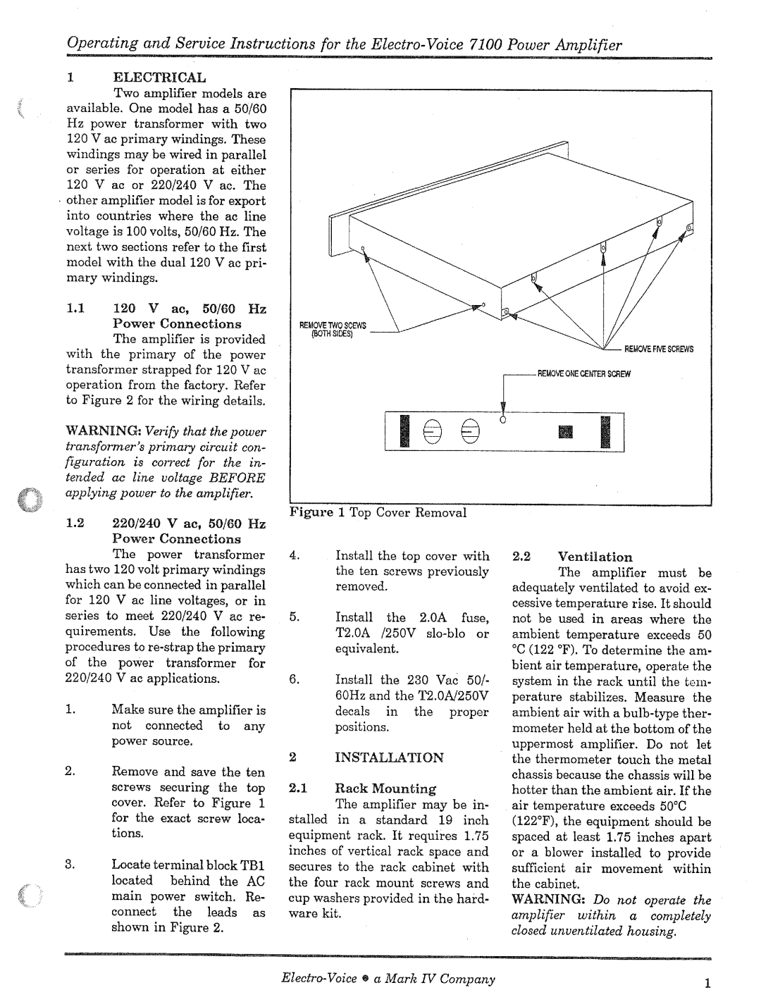 Electro-Voice 7100 manual 