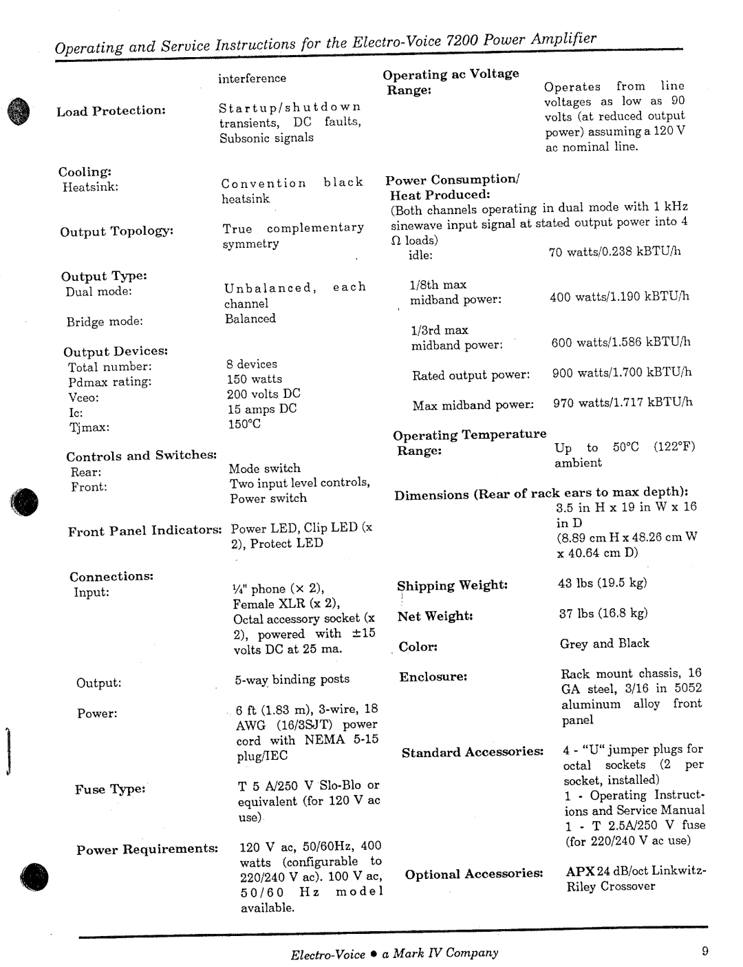 Electro-Voice 7200 manual 