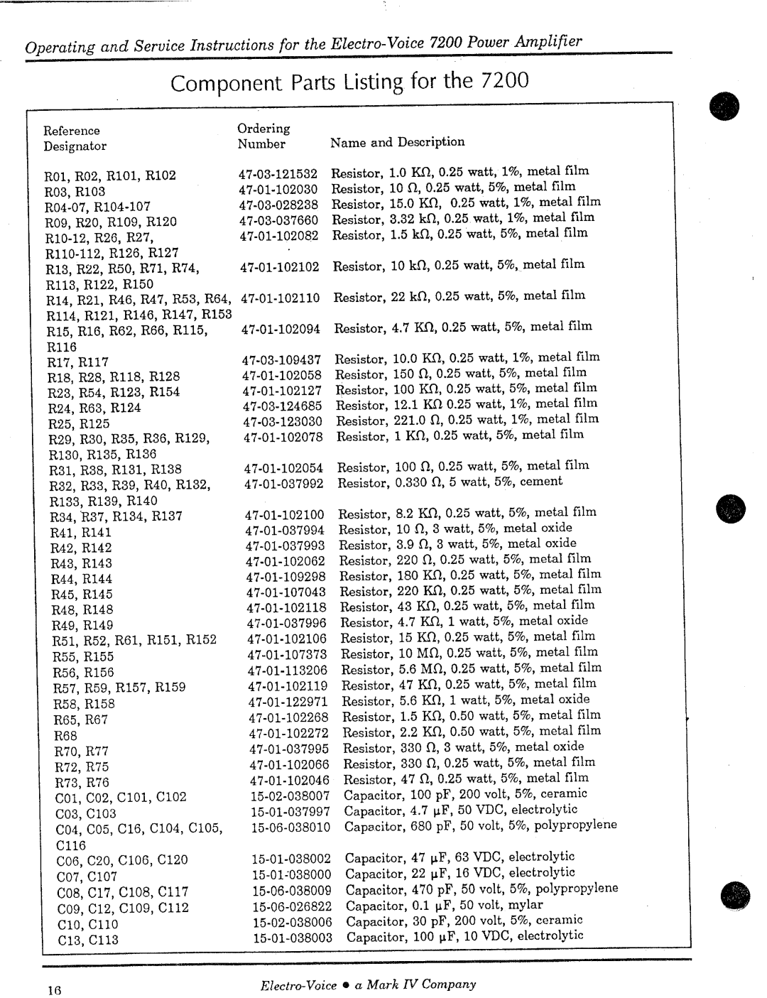 Electro-Voice 7200 manual 