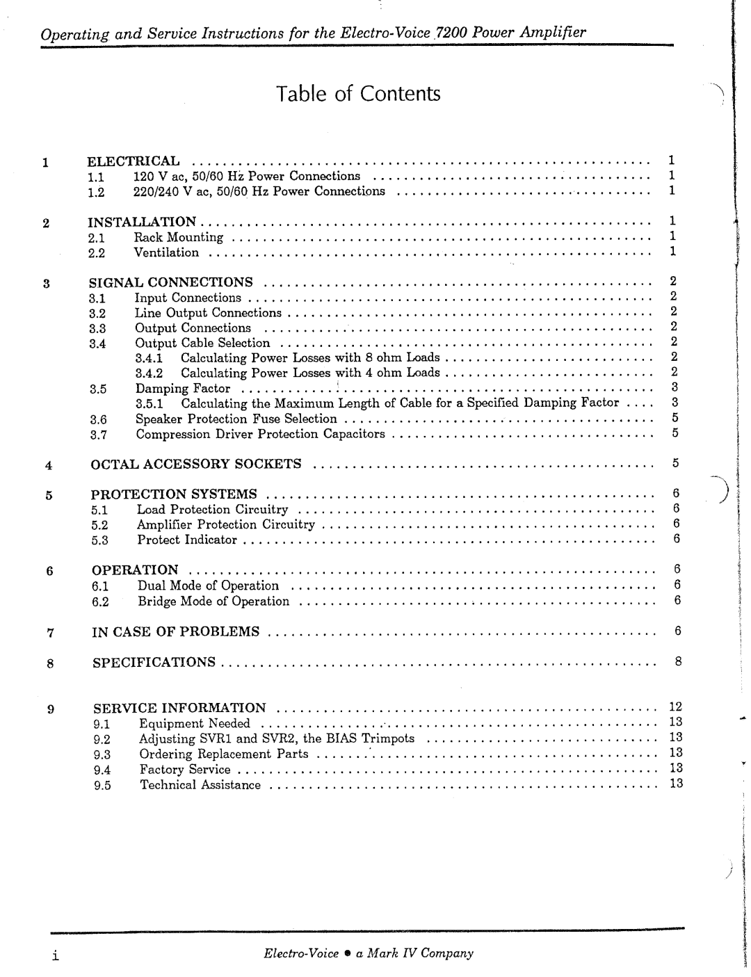 Electro-Voice 7200 manual 