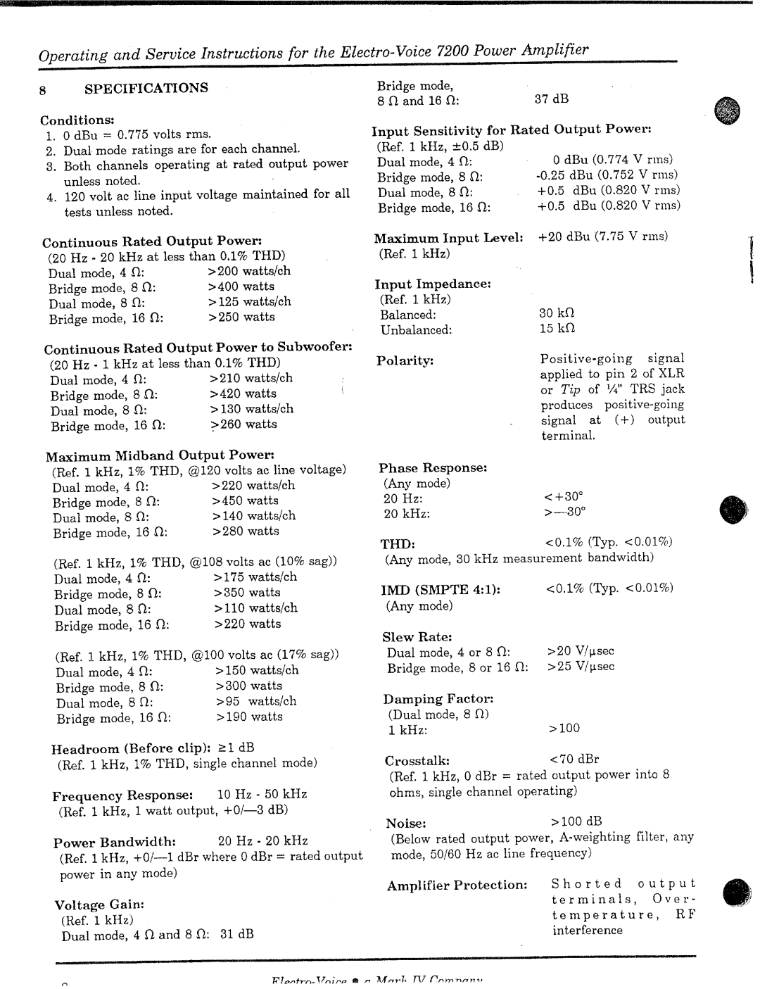 Electro-Voice 7200 manual 