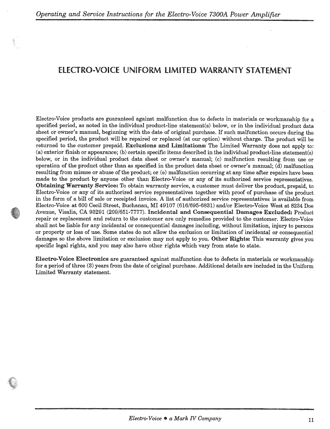 Electro-Voice 7300A manual 