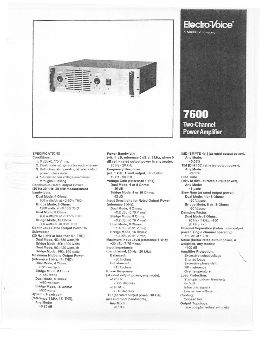 Electro-Voice 7600 manual 