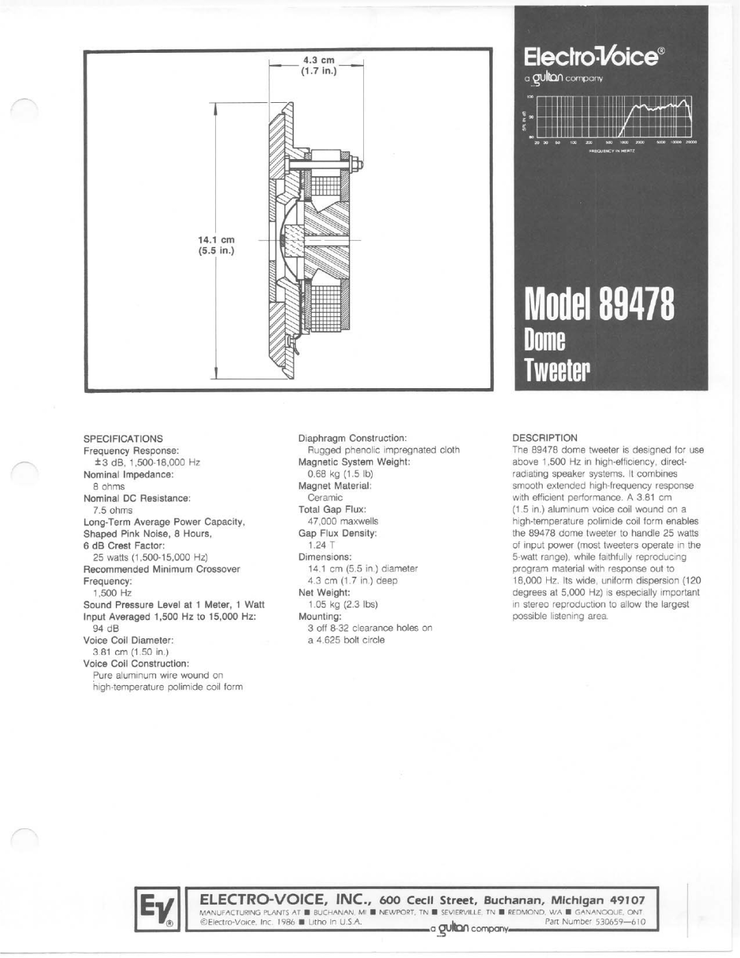 Electro-Voice 89478 manual 