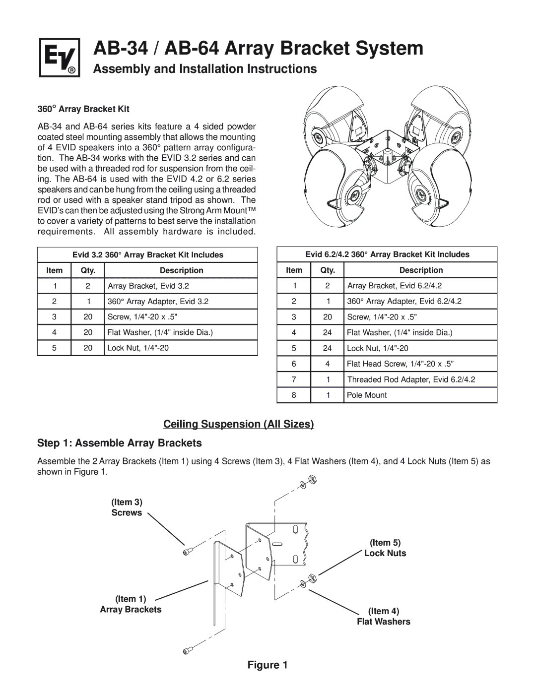 Electro-Voice installation instructions AB-34 / AB-64 Array Bracket System 