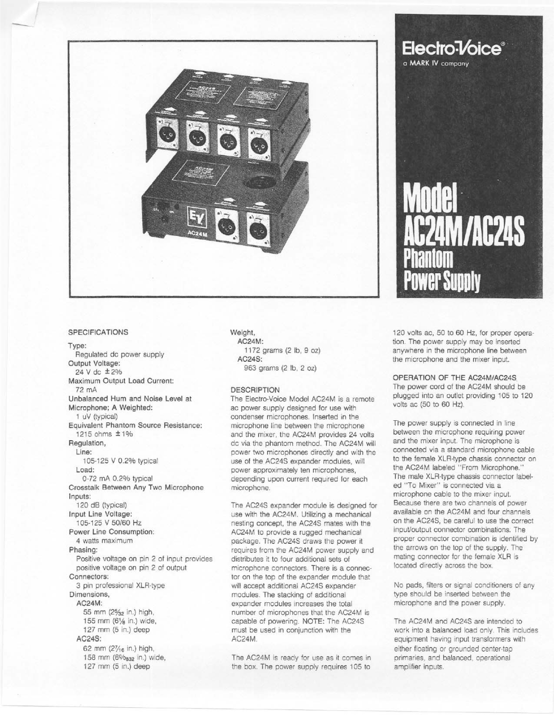 Electro-Voice AC24M, AC24S manual 