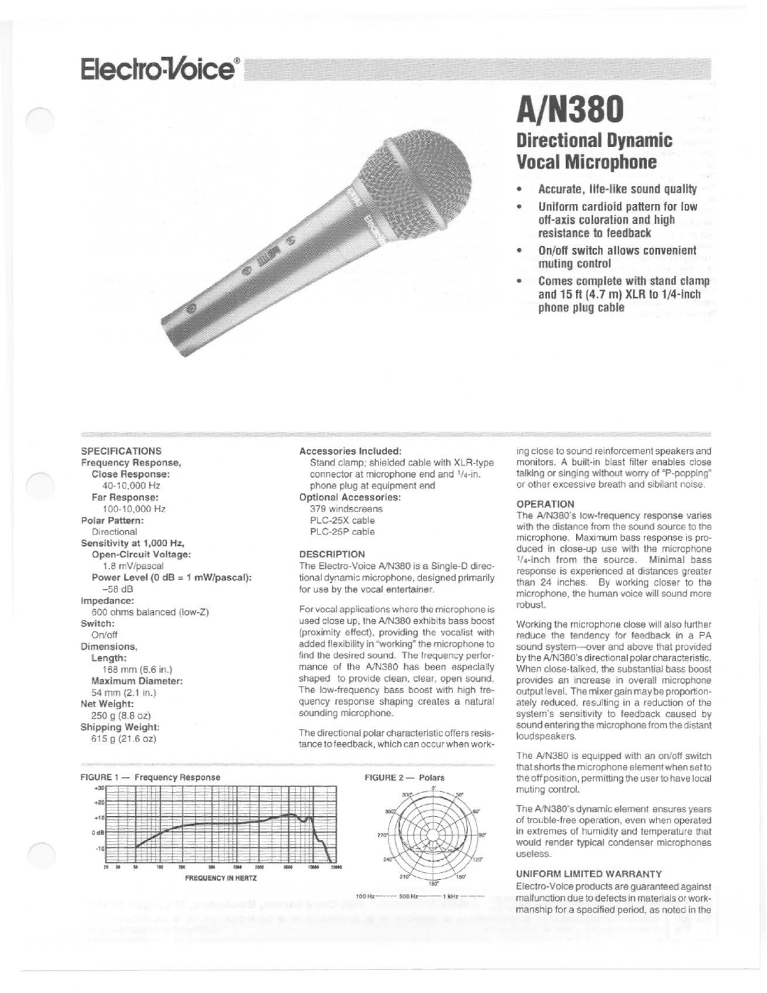 Electro-Voice A/N380 manual 