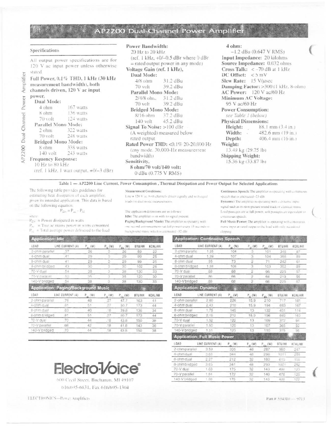 Electro-Voice AP2200 manual 