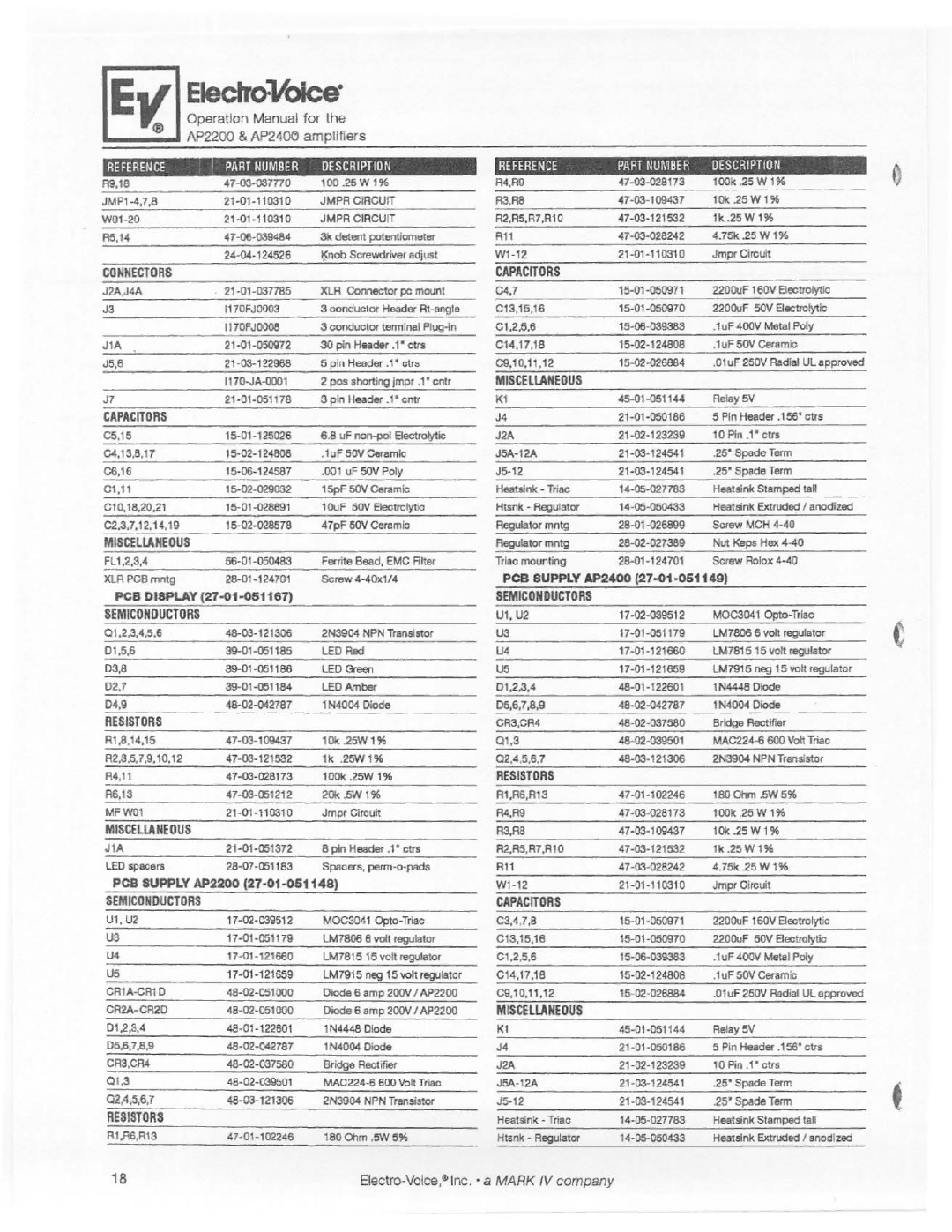 Electro-Voice AP2400 manual 