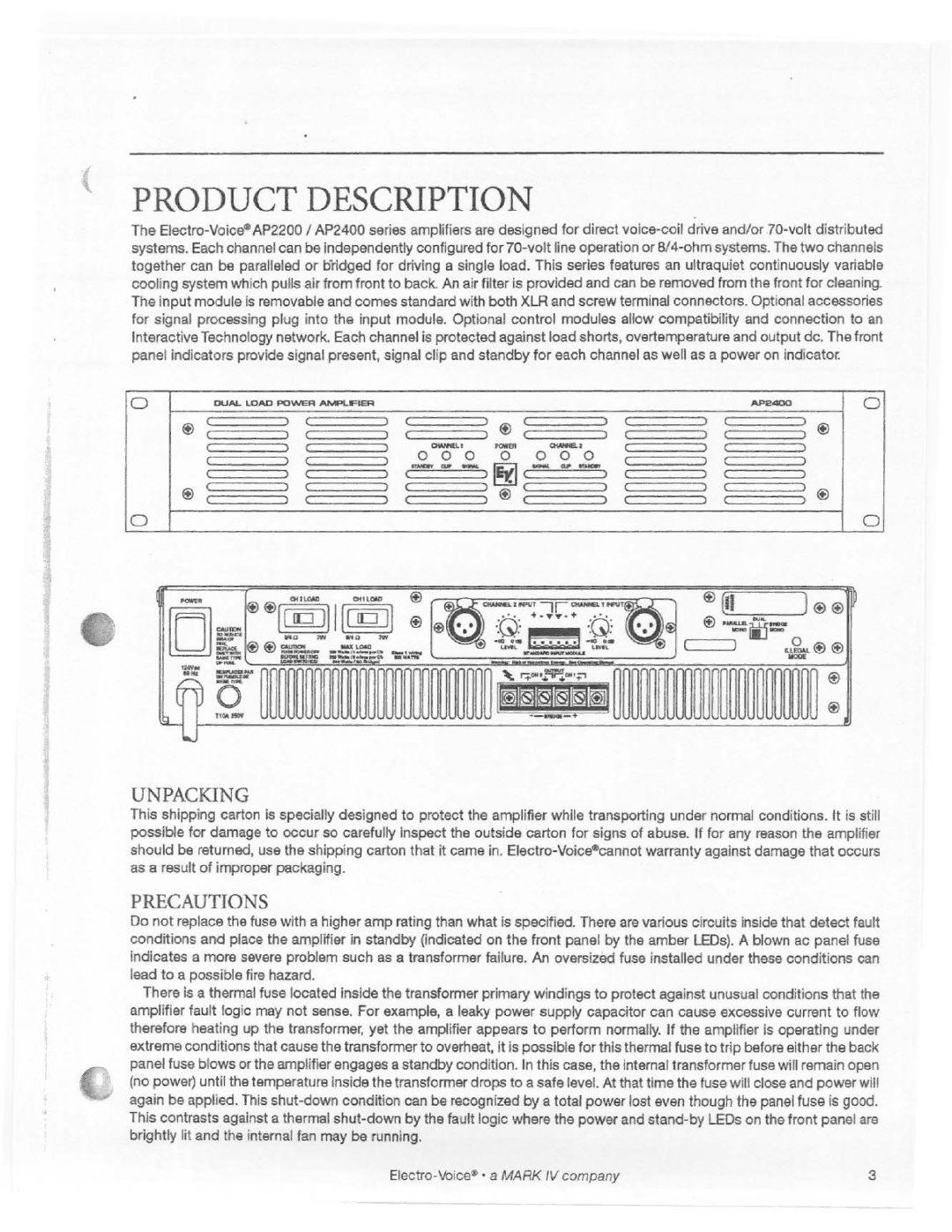 Electro-Voice AP2400 manual 