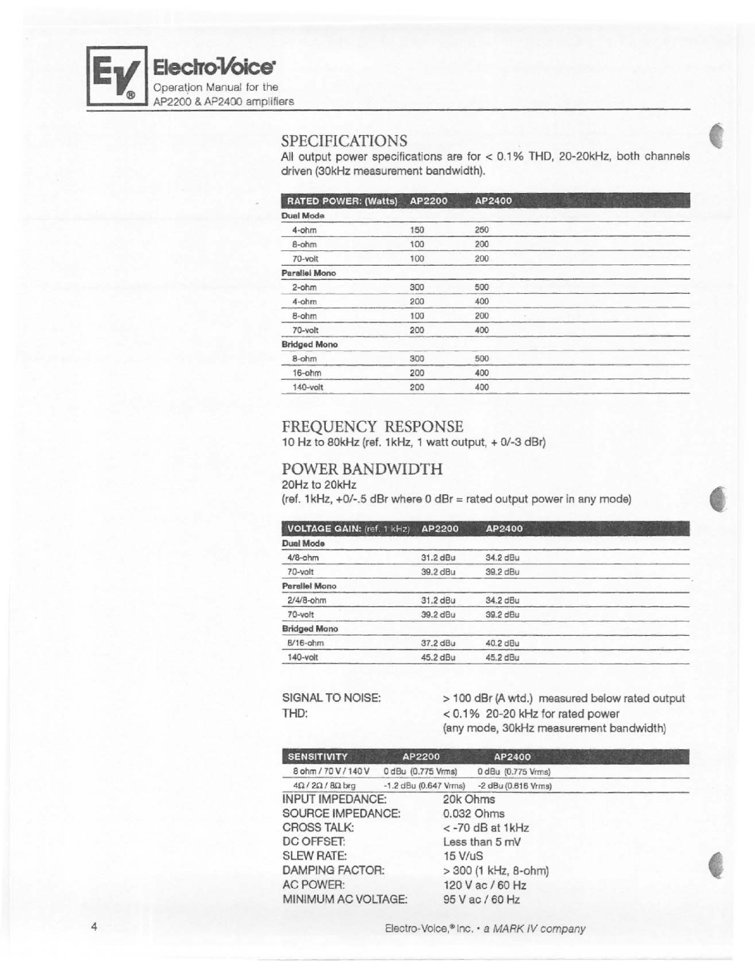 Electro-Voice AP2400 manual 