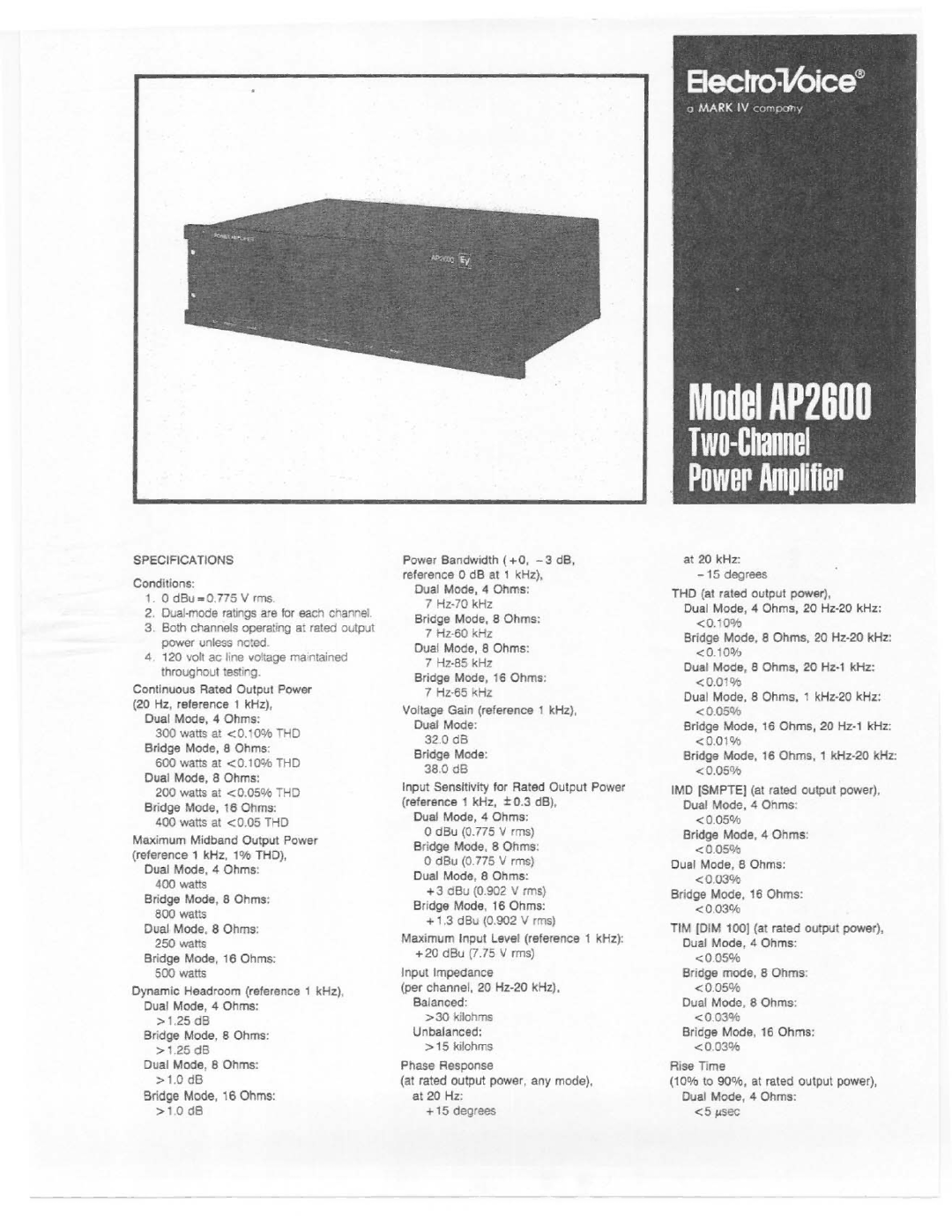 Electro-Voice AP2600 manual 