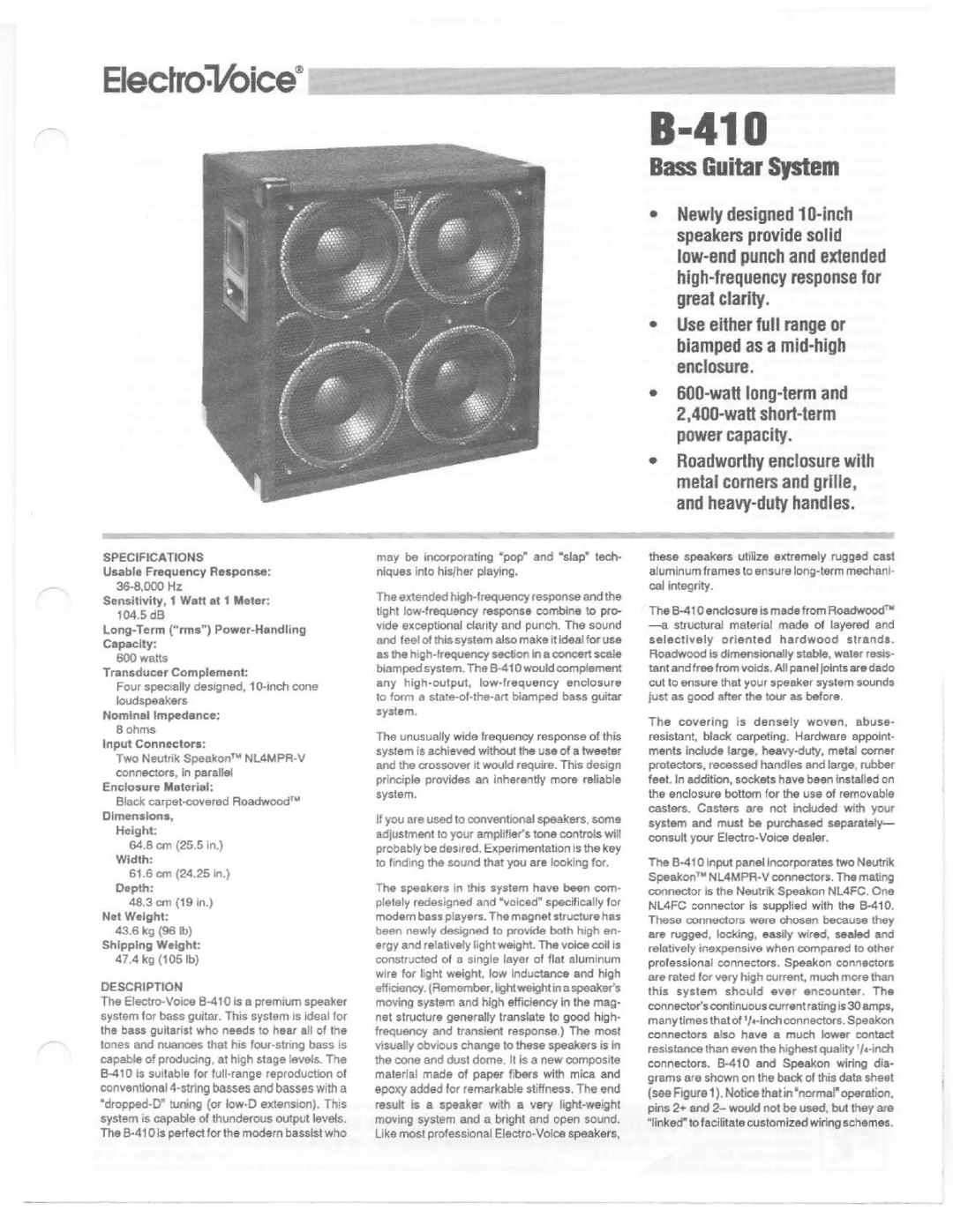 Electro-Voice B-410 manual 