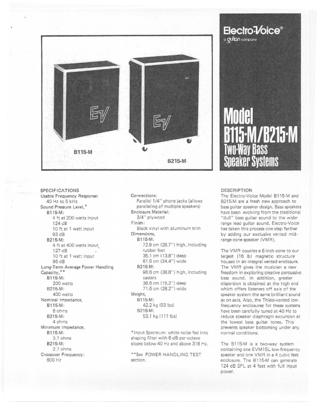 Electro-Voice B215-M, B115-M manual 