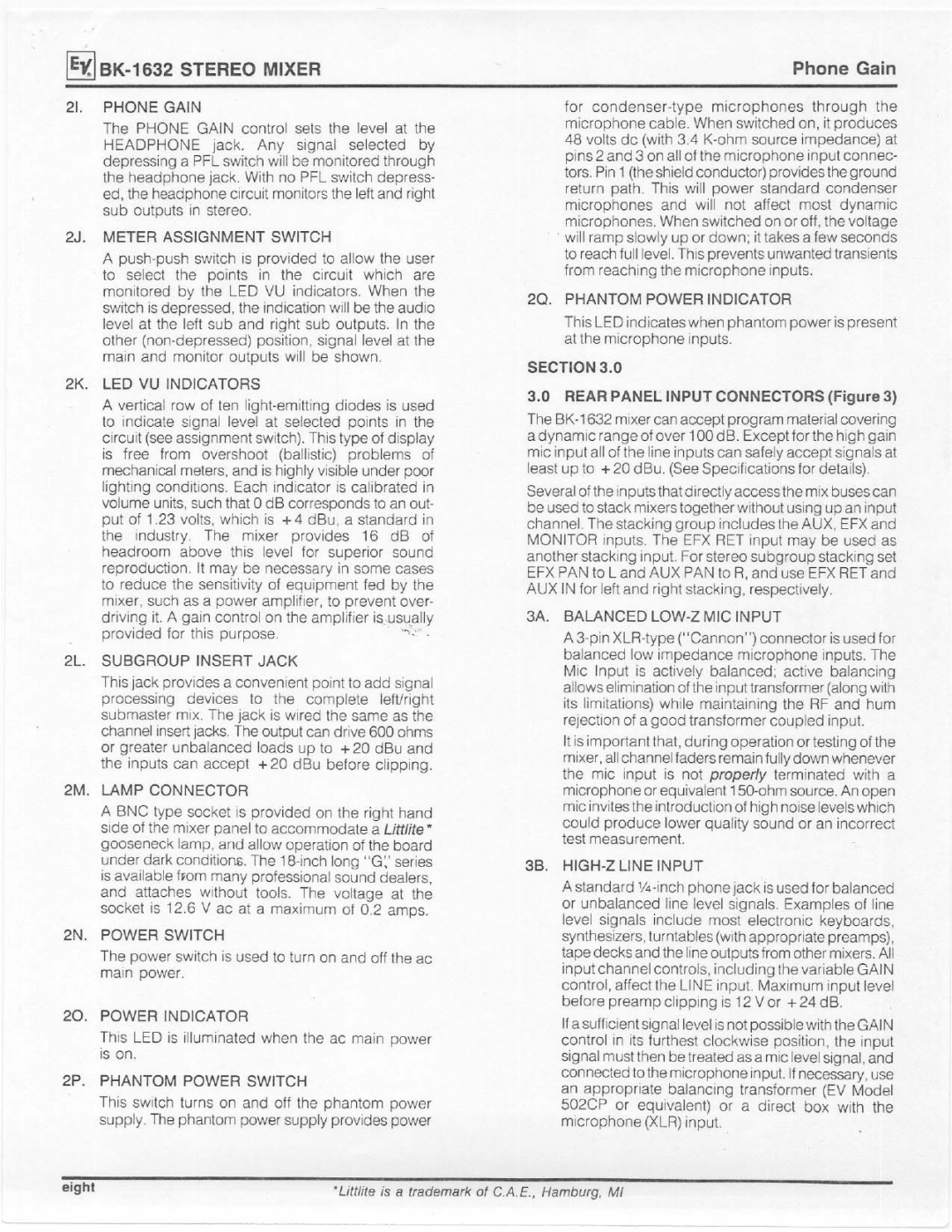 Electro-Voice BK-1632 manual 