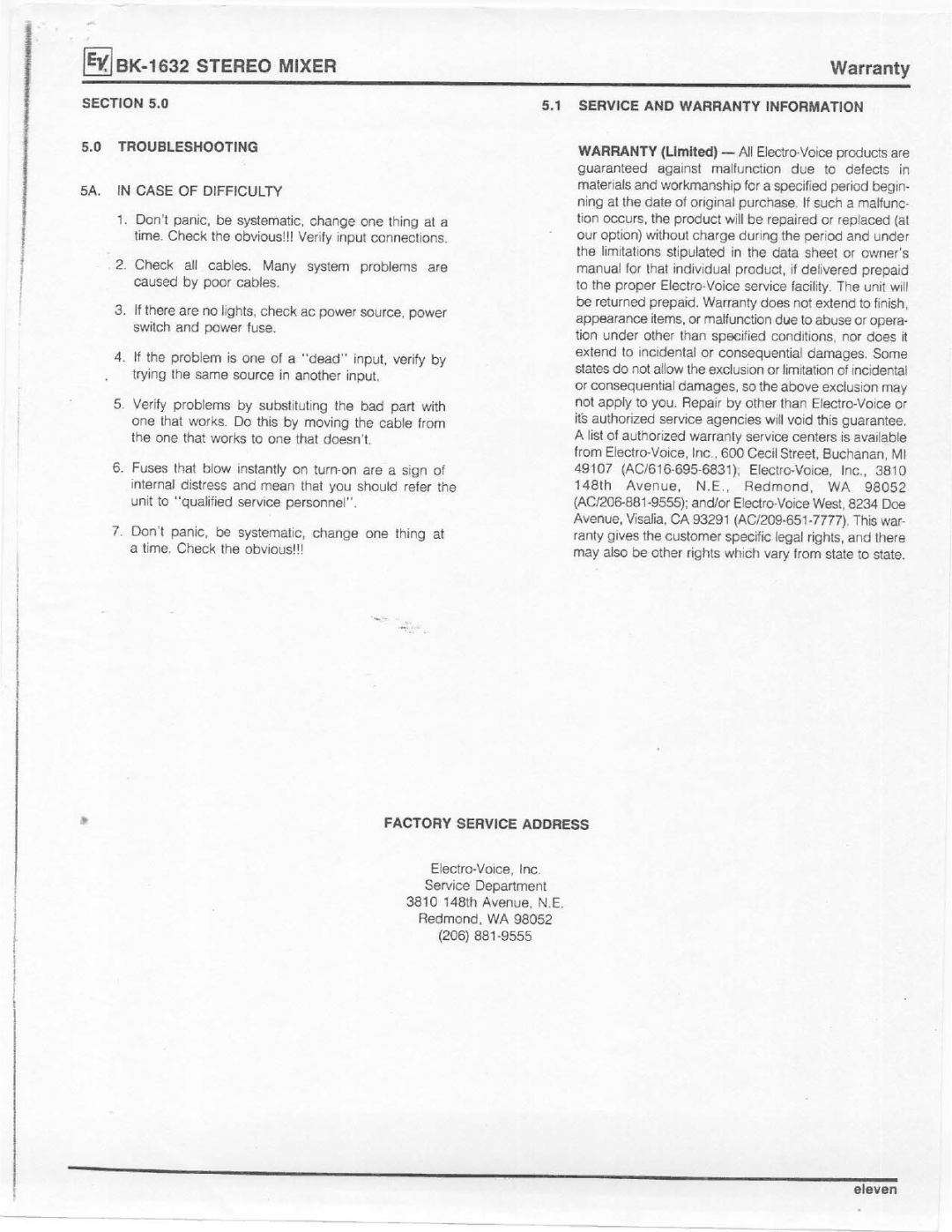 Electro-Voice BK-1632 manual 