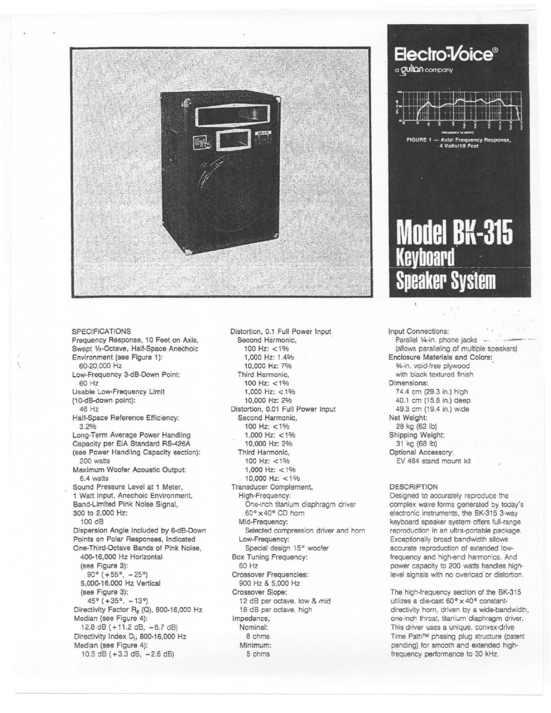 Electro-Voice BK-315 manual 