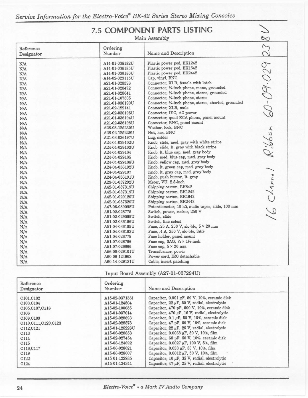 Electro-Voice BK-42 Series manual 