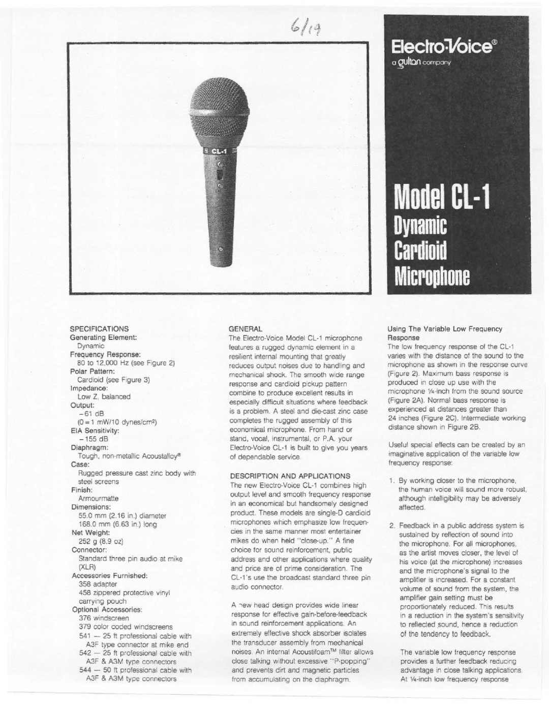 Electro-Voice CL-1 manual 