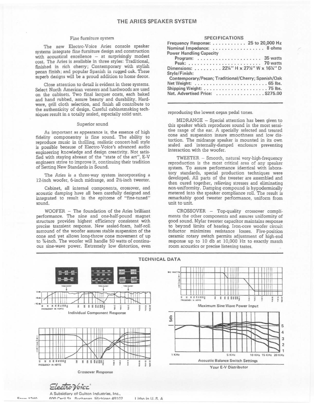 Electro-Voice Console Speaker System manual 