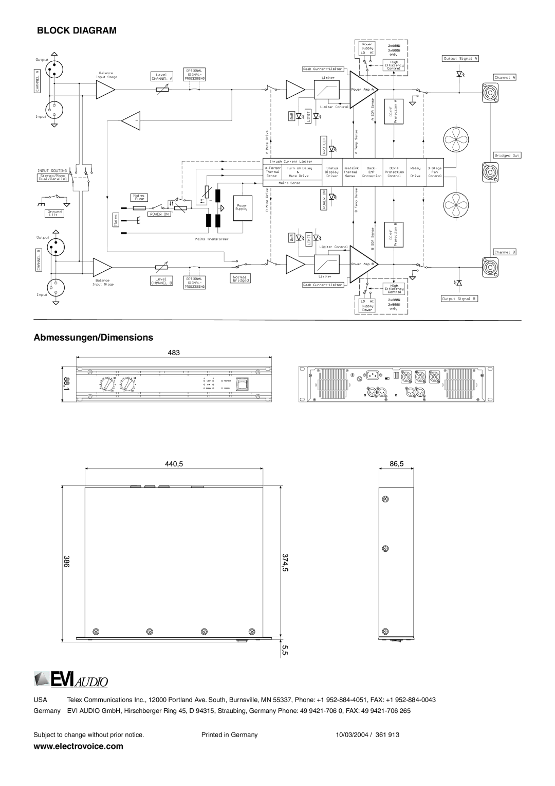 Electro-Voice CP1800, CP2200 manual Block Diagram 