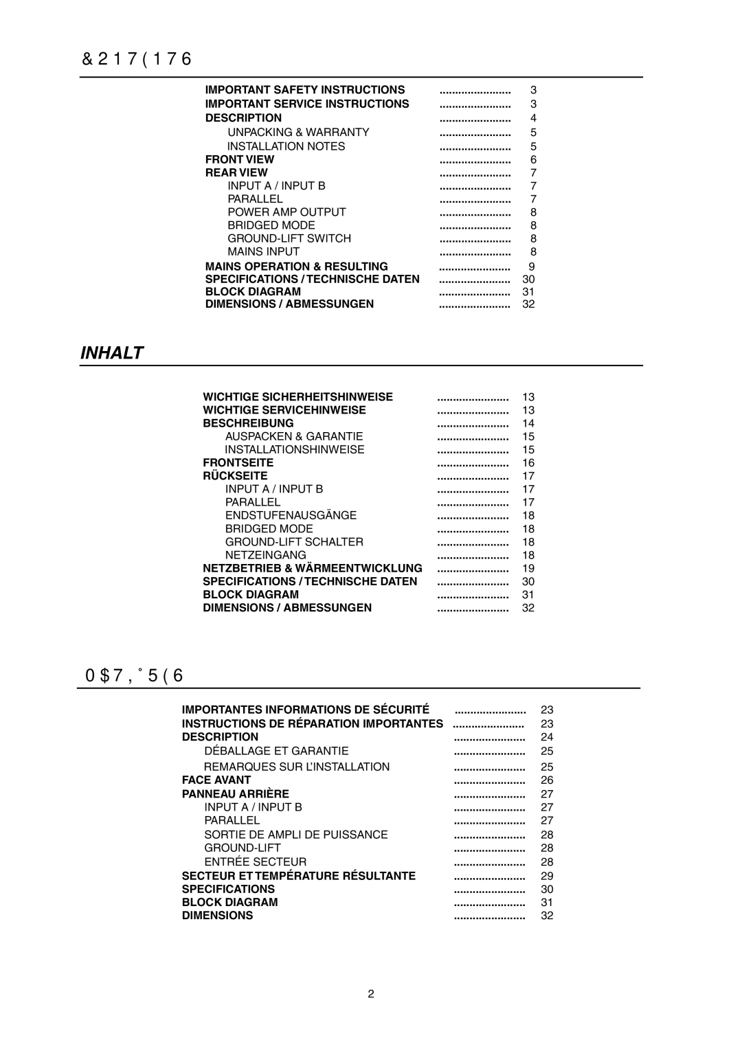 Electro-Voice CP3000S owner manual Contents, Matières 