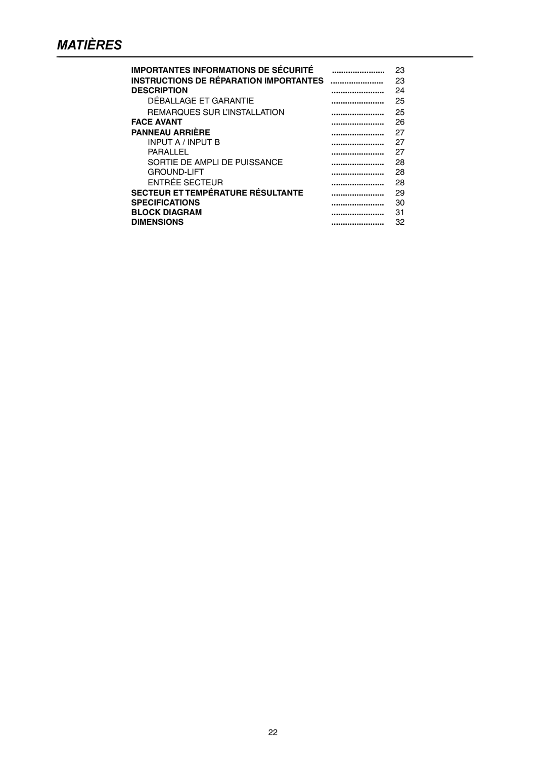 Electro-Voice CP3000S owner manual Matières 