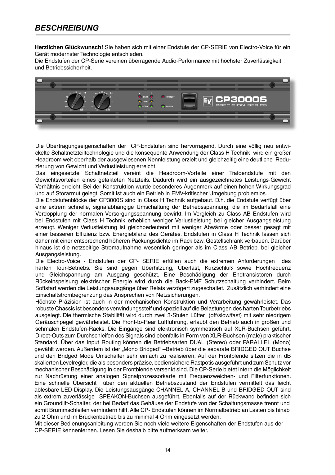 Electro-Voice CP3000S owner manual Beschreibung 