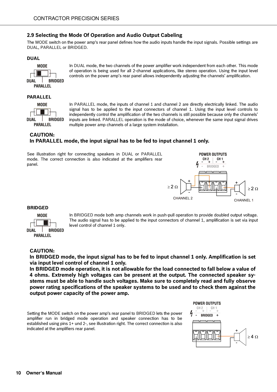 Electro-Voice CPS2.4, CPS2.6, CPS2.12, CPS2.9 owner manual Selecting the Mode Of Operation and Audio Output Cabeling, Dual 