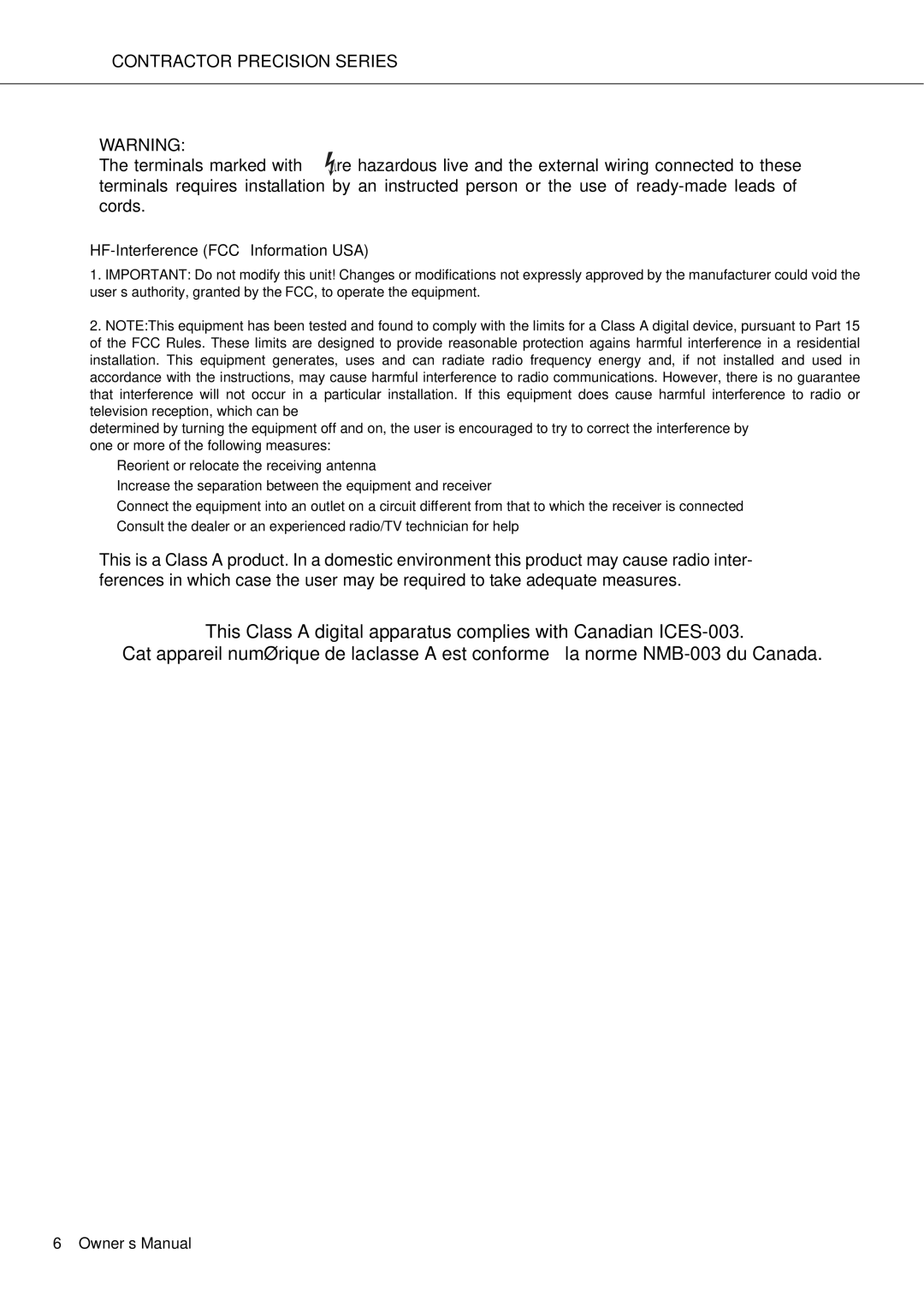 Electro-Voice CPS2.4, CPS2.6, CPS2.12, CPS2.9 owner manual HF-Interference FCC Information USA 