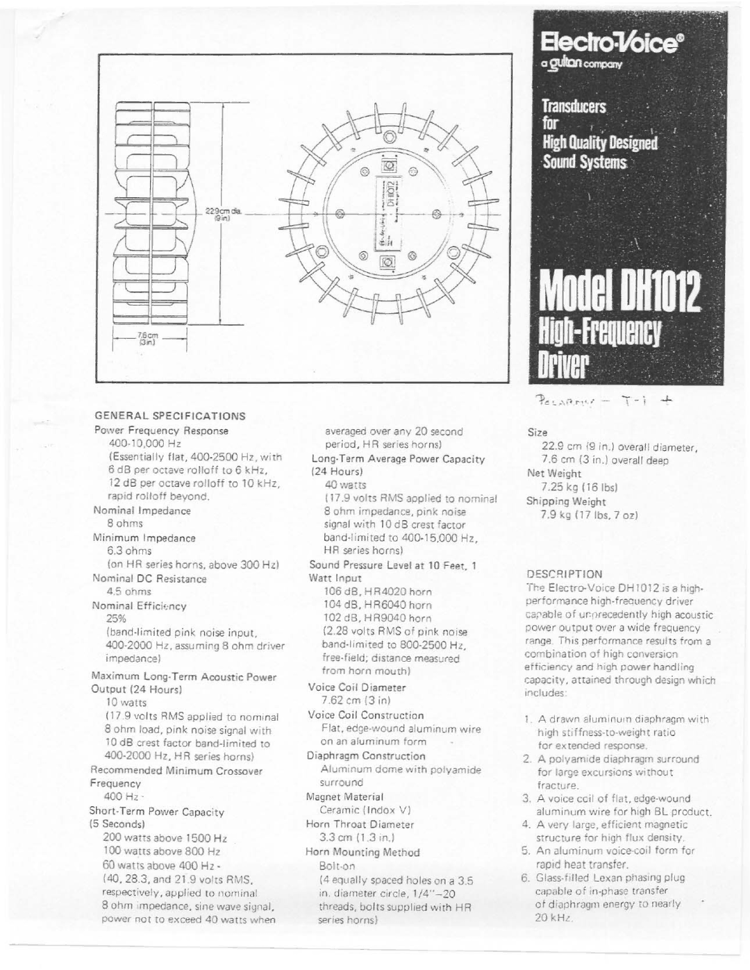 Electro-Voice DH1012 manual 