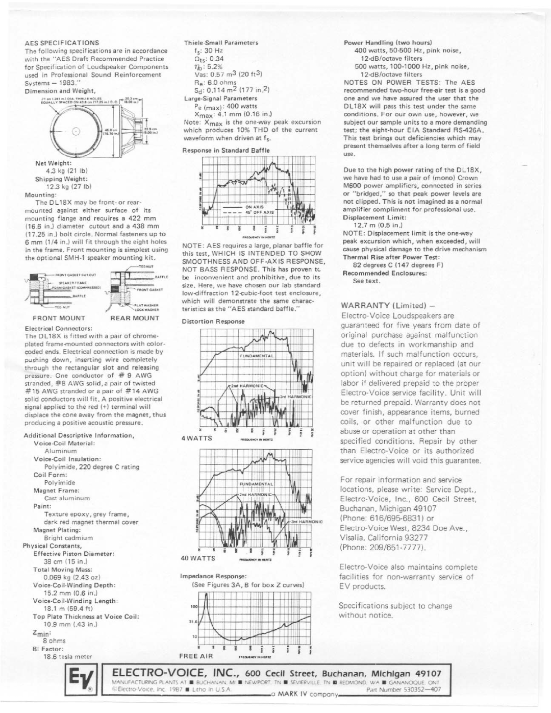 Electro-Voice DL18X manual 