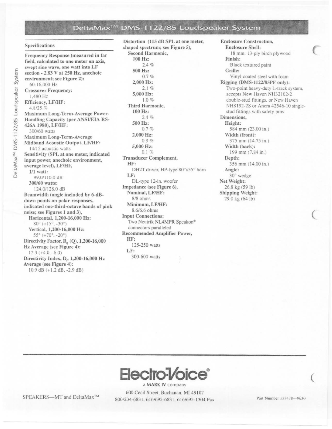 Electro-Voice DMS-1122/85 manual 