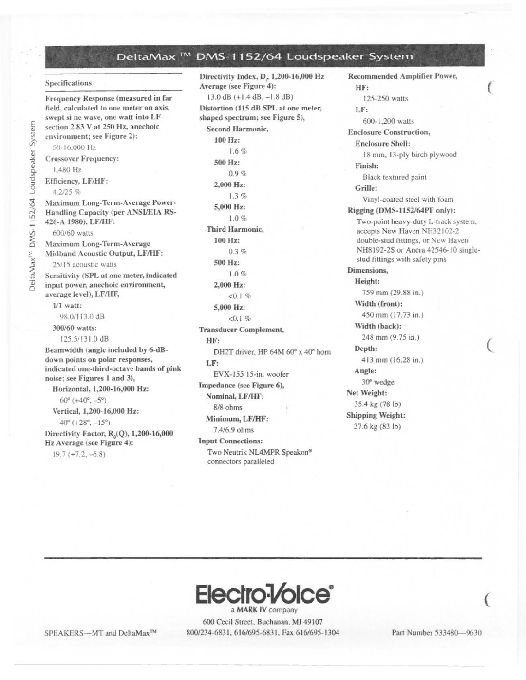 Electro-Voice DMS-1152 Series, DMS-1164 Series manual 