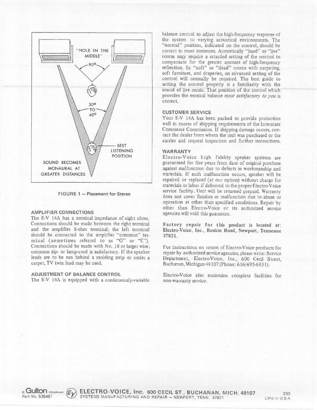 Electro-Voice E-V 14A manual 