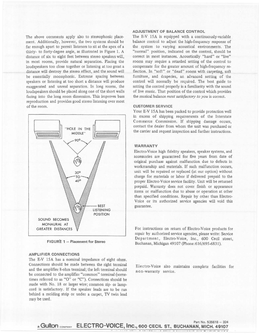 Electro-Voice E-V 15A manual 