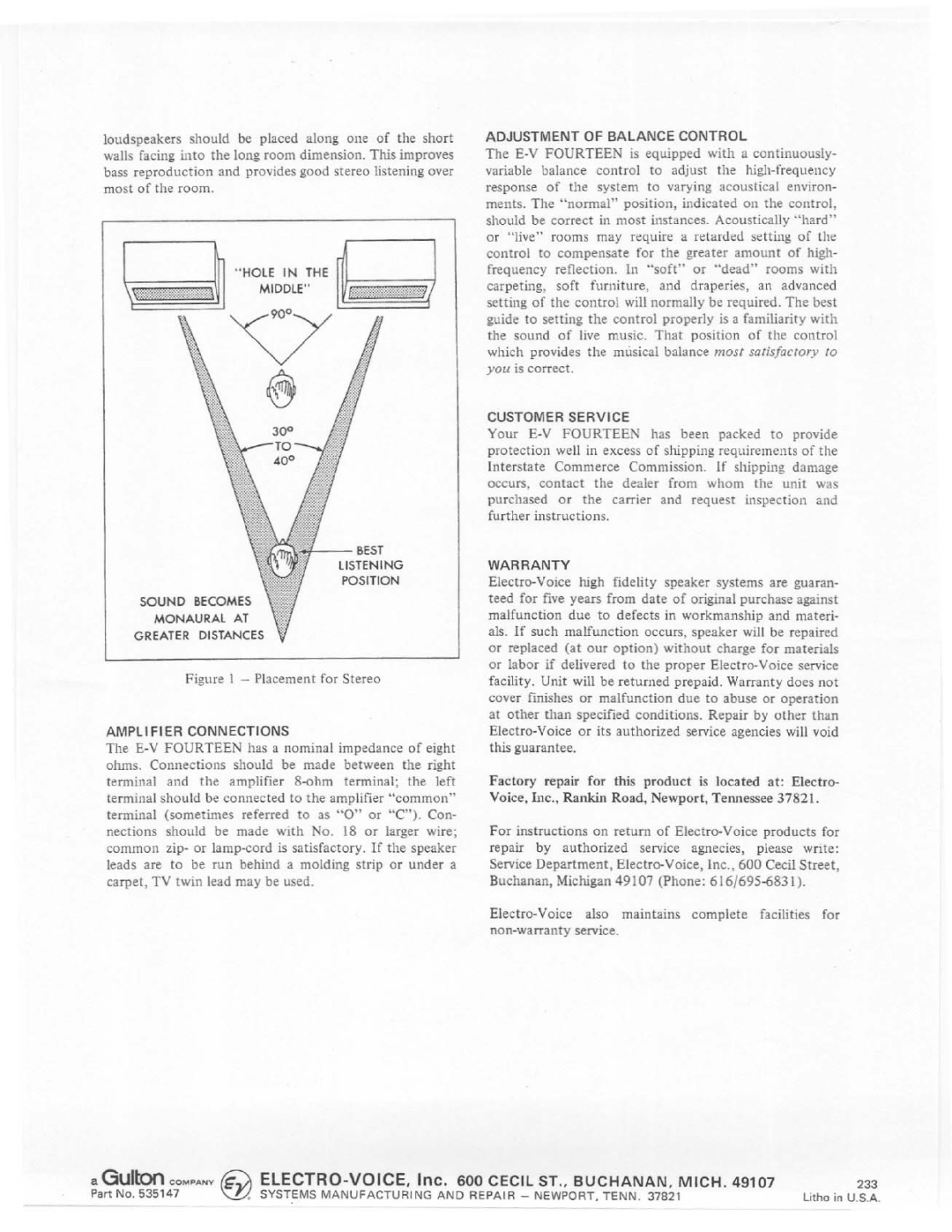 Electro-Voice E-V FOURTEEN manual 