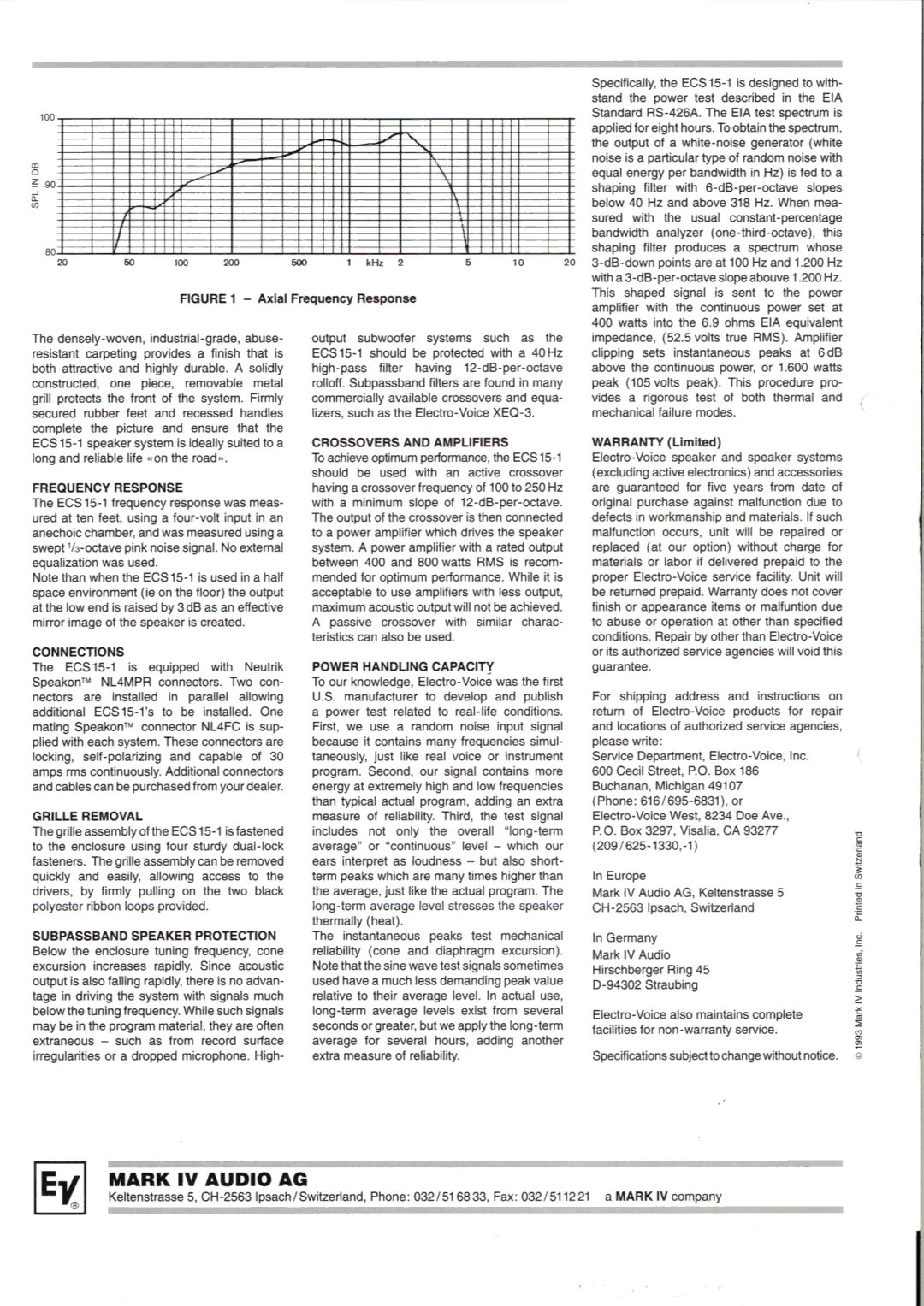 Electro-Voice ECS 15-1 manual 