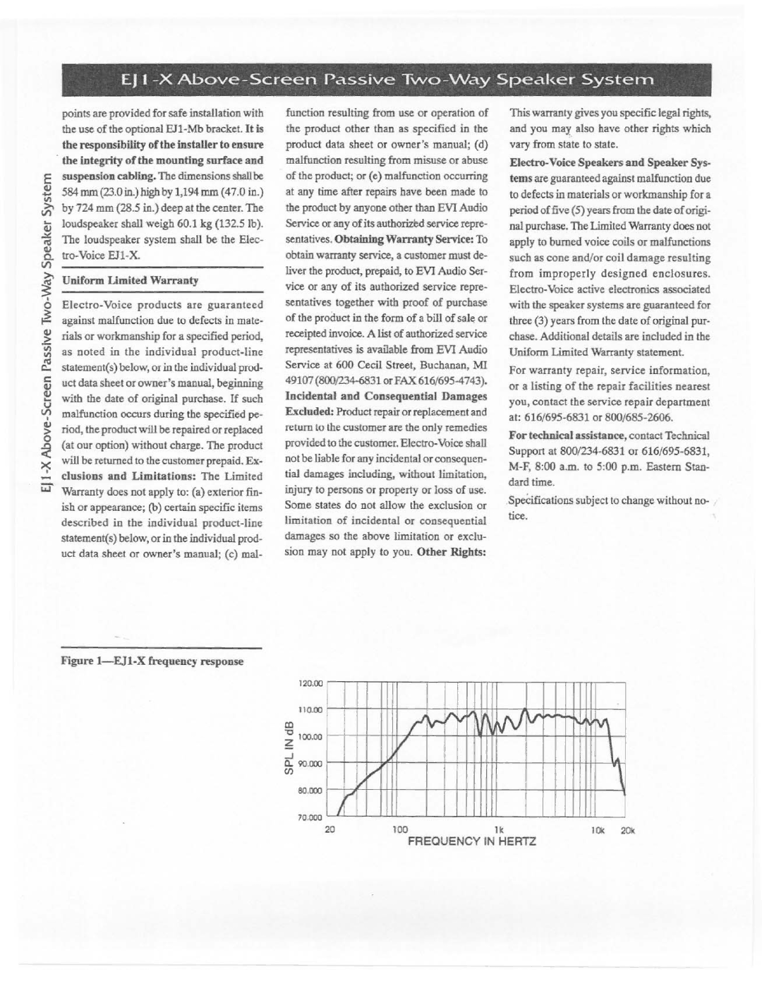 Electro-Voice EJ1-X manual 