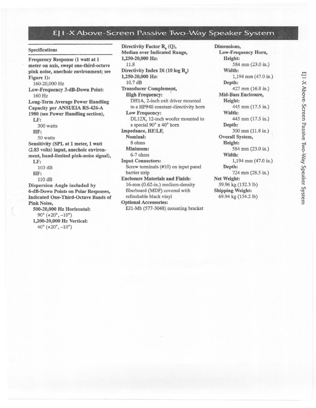 Electro-Voice EJ1-X manual 