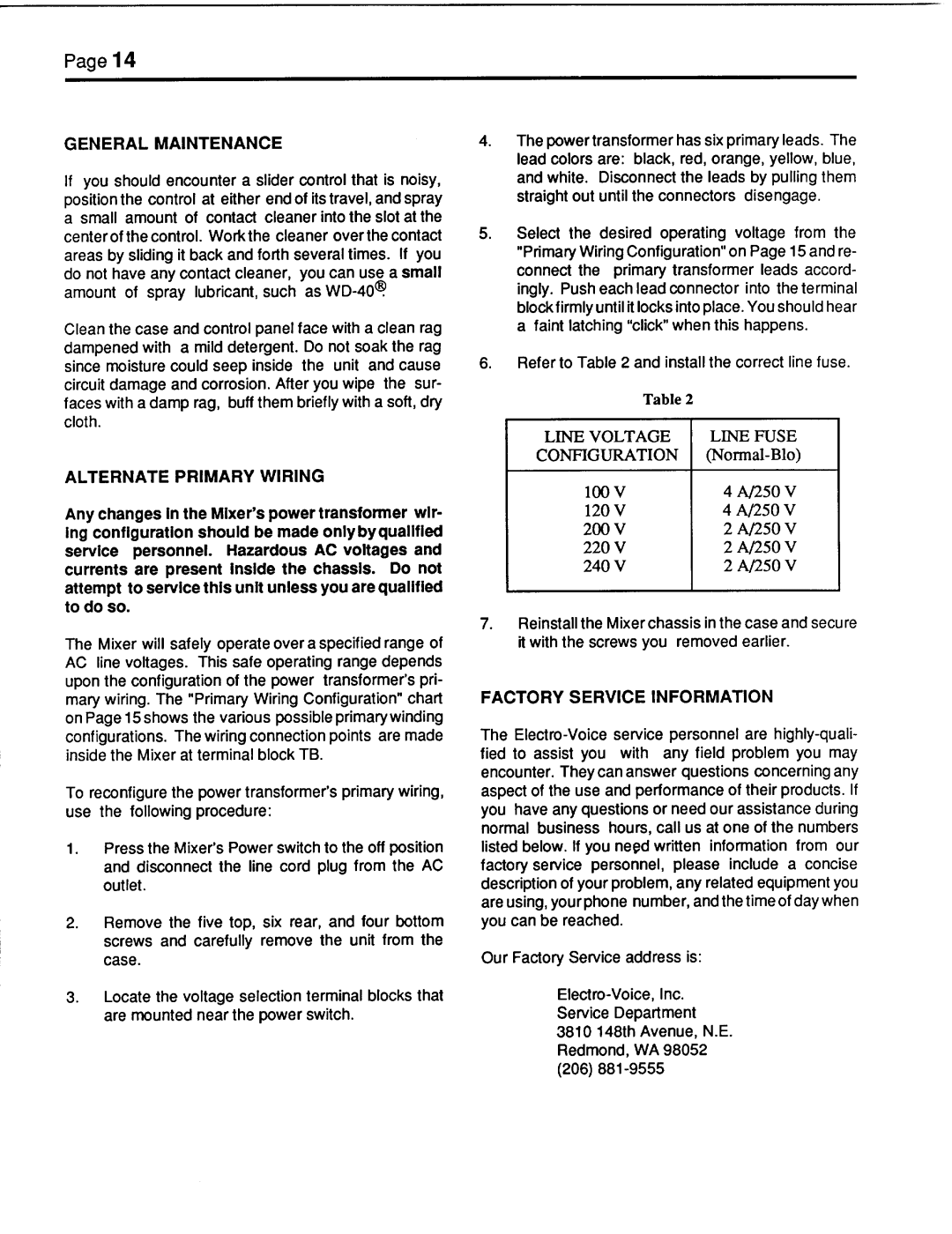 Electro-Voice electro-voice power mixer series manual 