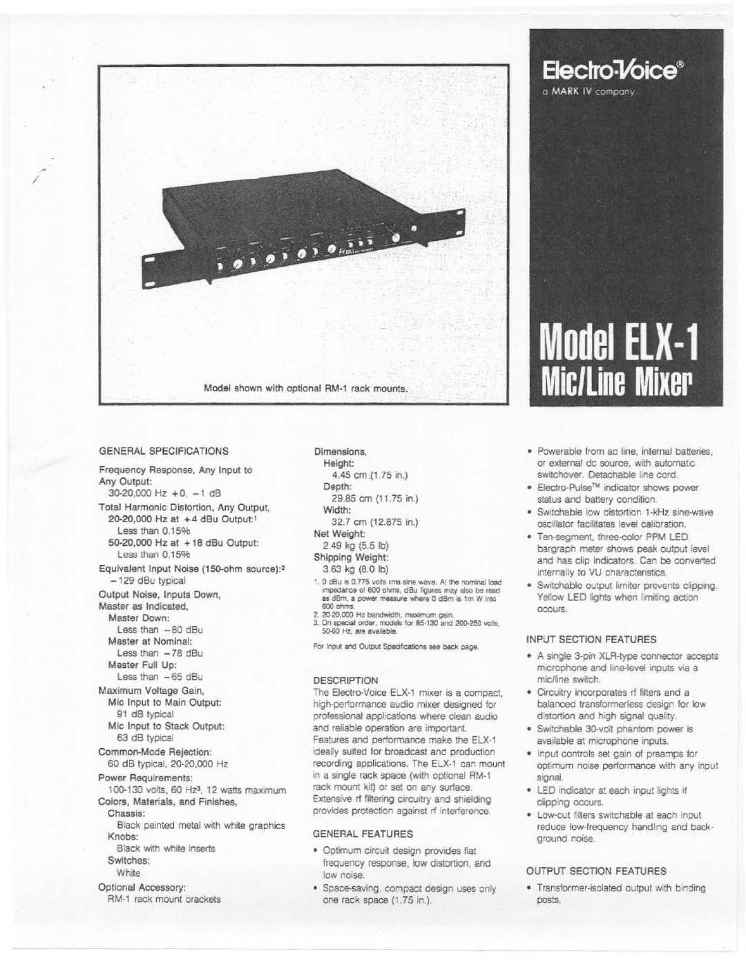 Electro-Voice ELX-1 manual 