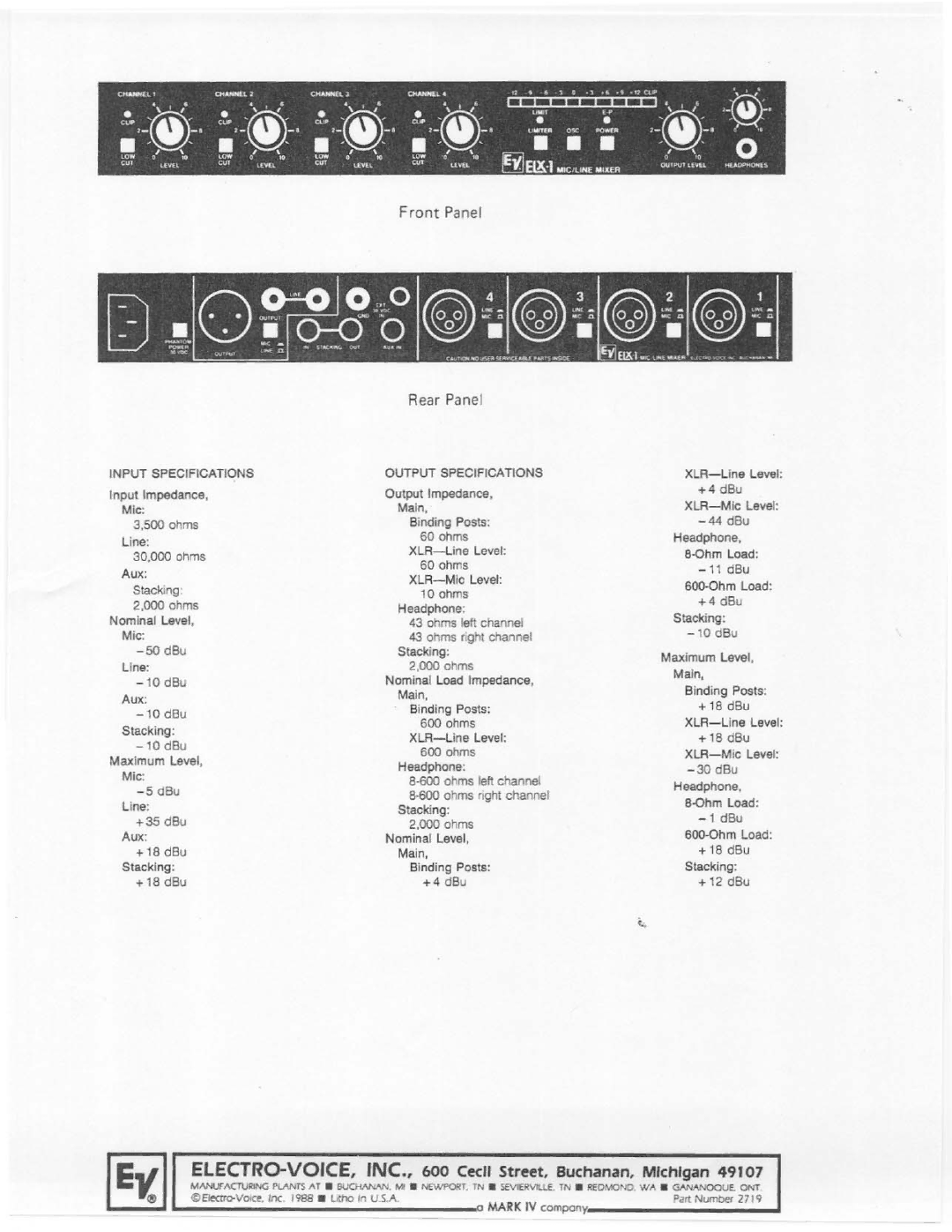 Electro-Voice ELX-1 manual 