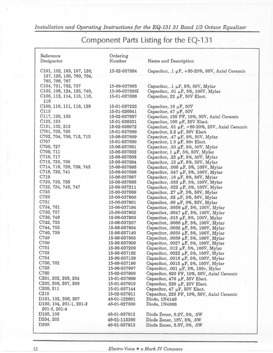 Electro-Voice EQ-131 manual 