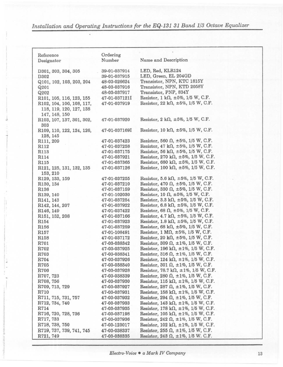 Electro-Voice EQ-131 manual 