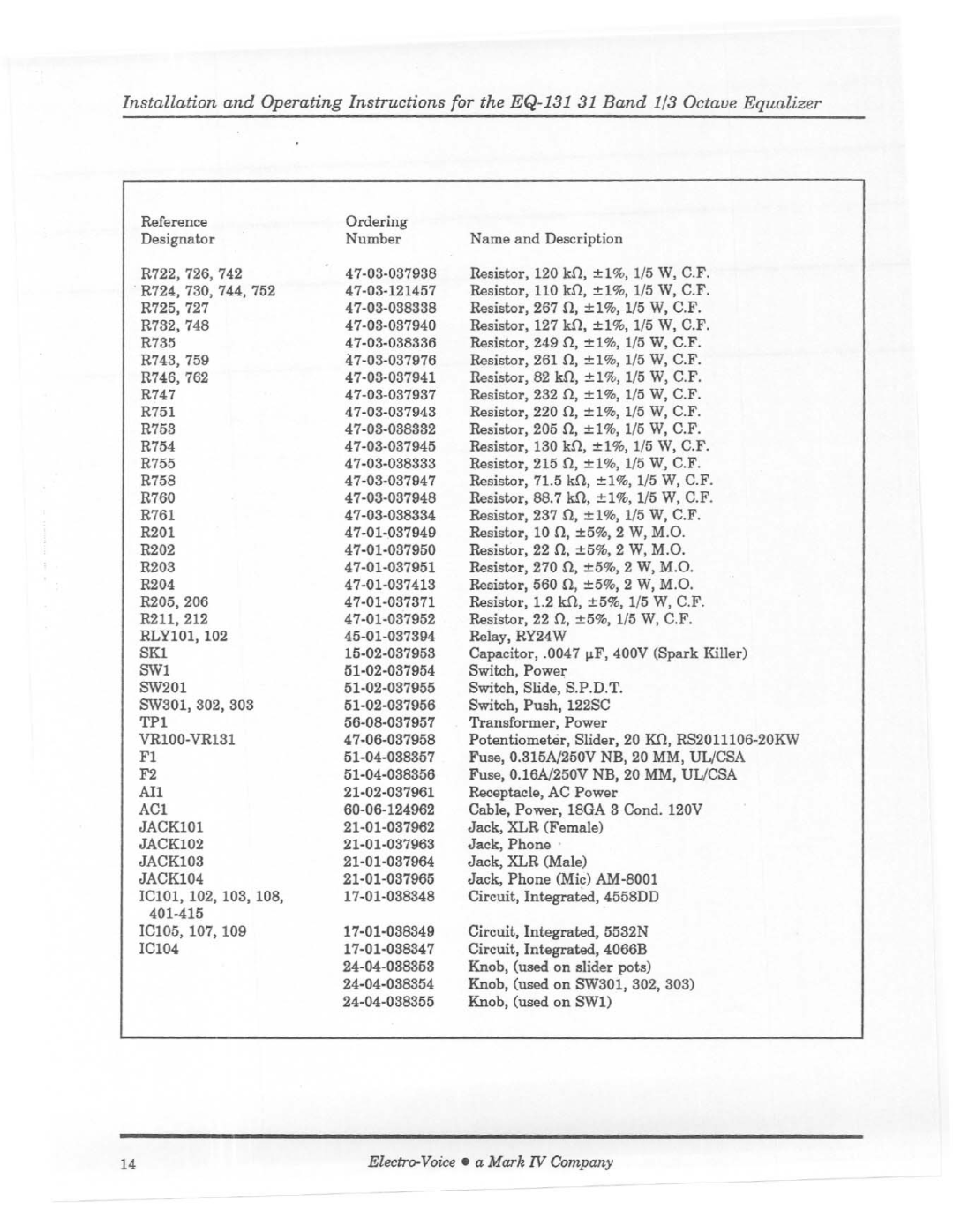 Electro-Voice EQ-131 manual 