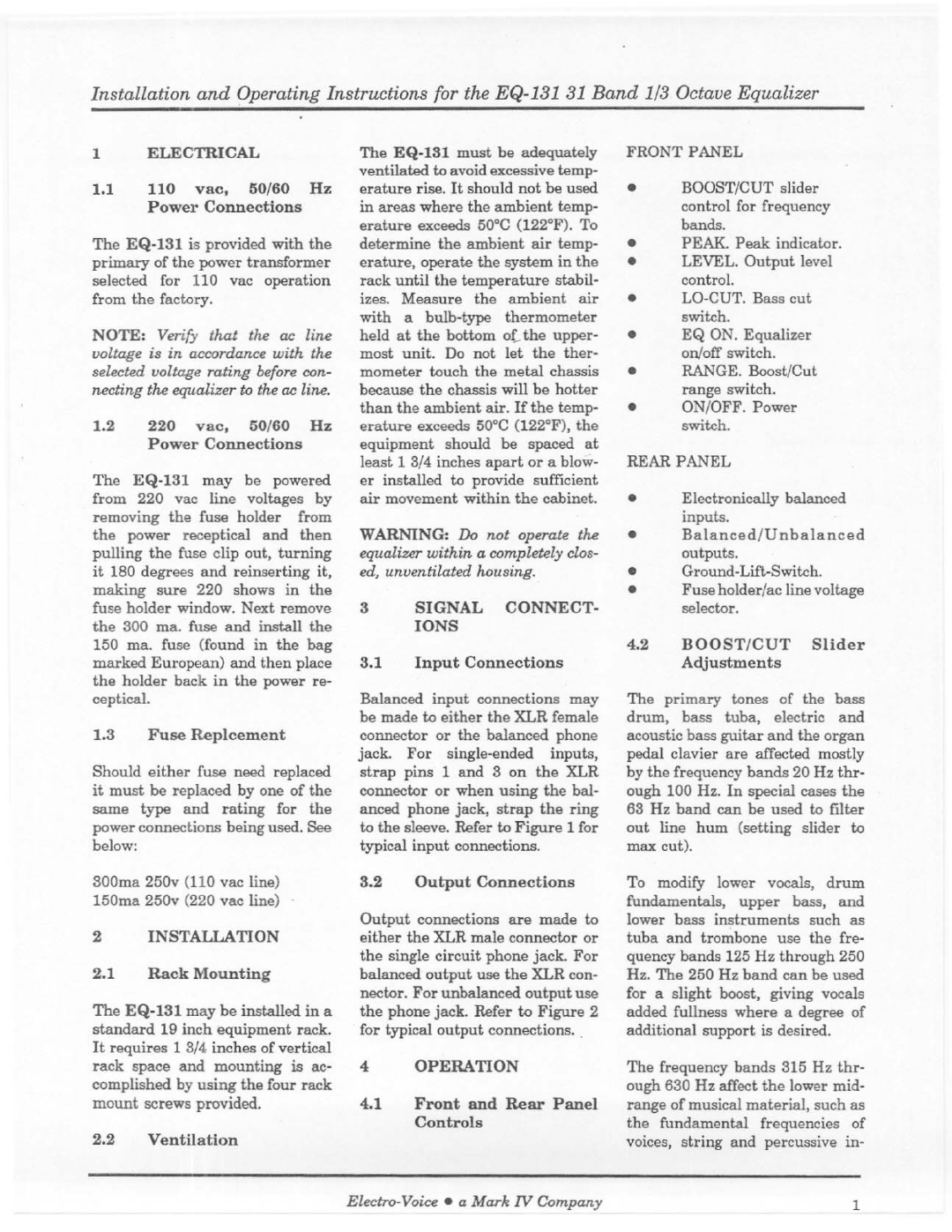 Electro-Voice EQ-131 manual 