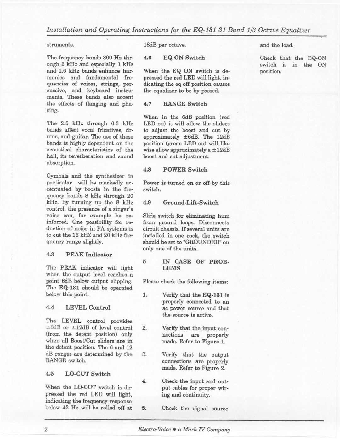 Electro-Voice EQ-131 manual 