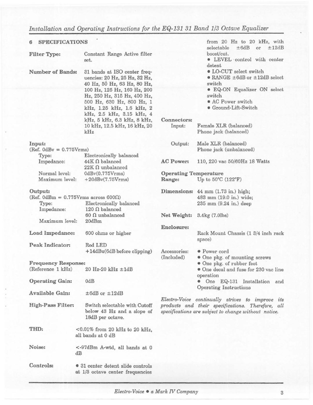 Electro-Voice EQ-131 manual 